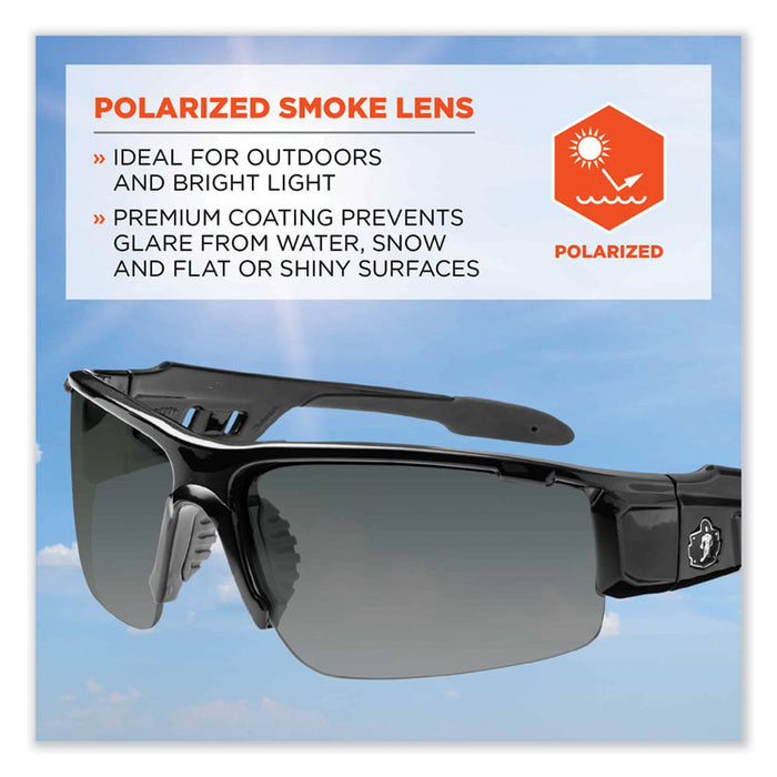 Skullerz Dagr Safety Glasses, Black Half Frame, Polarized Smoke Single Lens