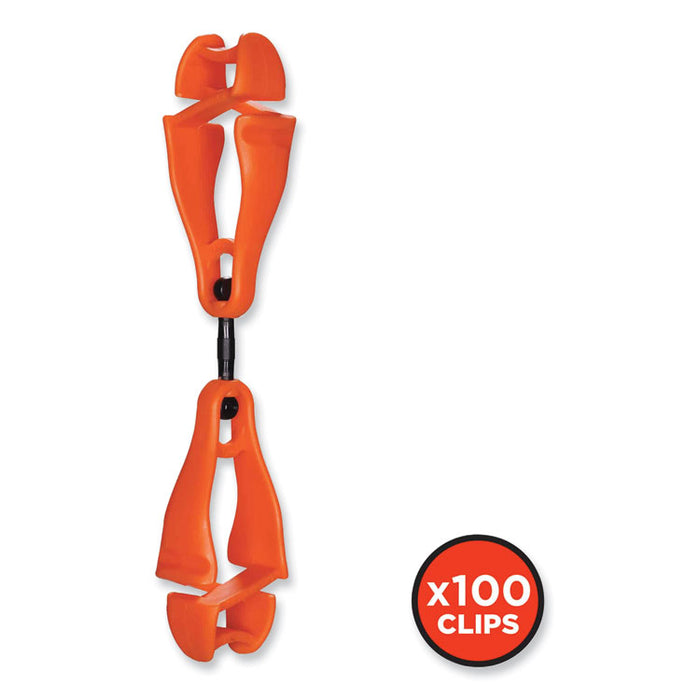 Squids 3420 Dual Clip Swivel Glove Clip Holder, 1 x 0.6 x 5.5, Acetal Copolymer, Orange, 100/Pack