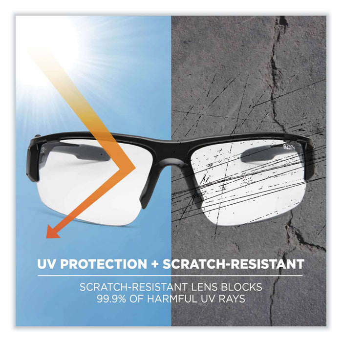 Skullerz Dagr Safety Glasses, Matte Black Half Frame, Clear Single Lens