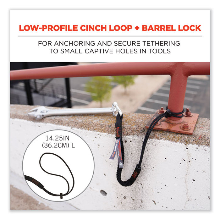 Squids 3105 Tool Lanyard with Aluminum Carabiner + Cinch-Loop, 15 lb Max Working Capacity, 32" to 48", Black, 100/Carton