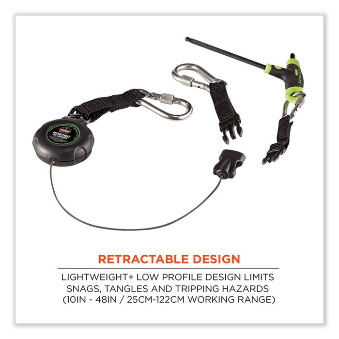 Squids 3000 Retractable Tool Lanyard with Carabiner Anchor, 1 lb Working Capacity, 48" Long, Black