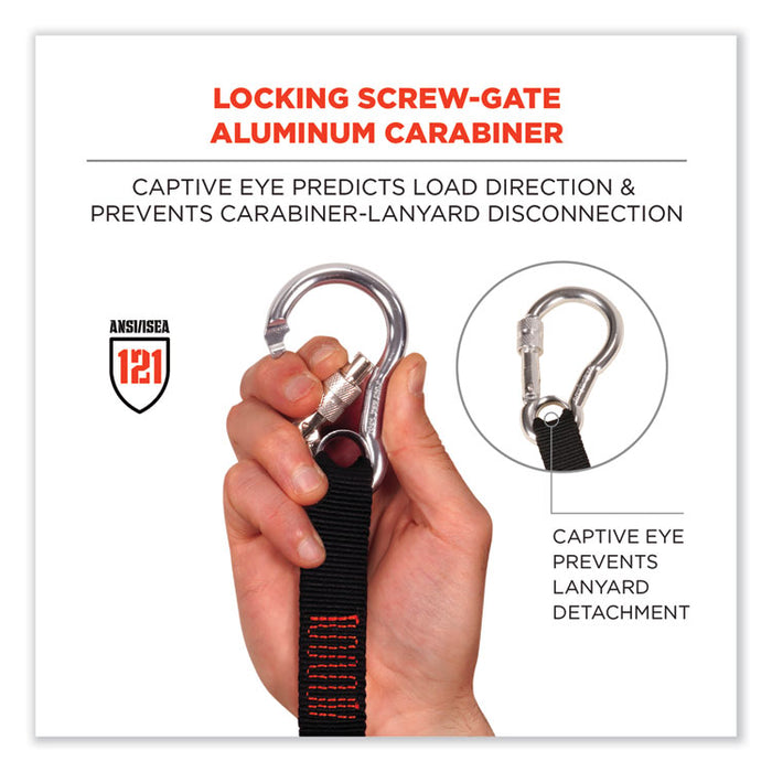 Squids 3105 Tool Lanyard with Aluminum Carabiner + Cinch-Loop, 15 lb Max Working Capacity, 32" to 48", Black, 100/Carton