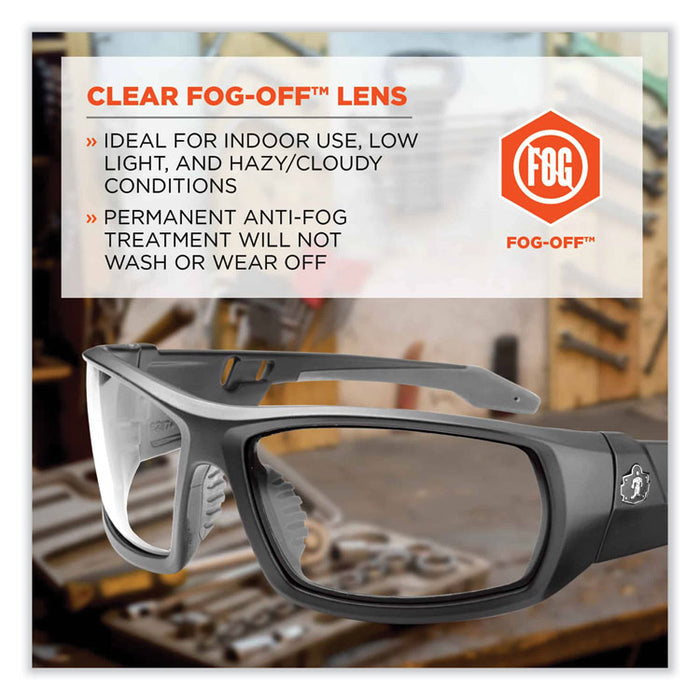 Skullerz Odin Safety Glasses, Fog-Off Technology, Matte Black Full Frame, Clear Dual Lens