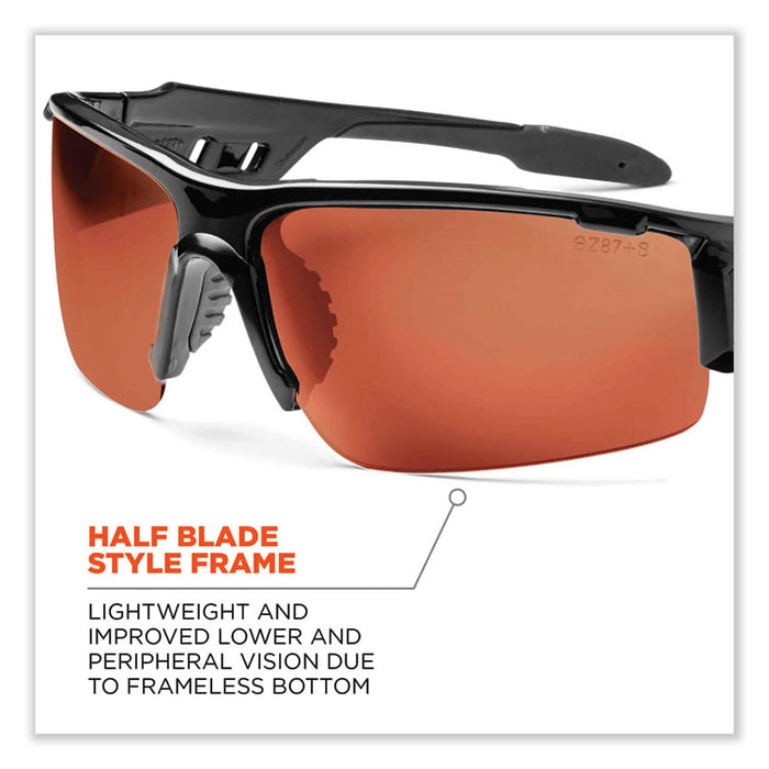 Skullerz Dagr Safety Glasses, Black Half Frame, Polarized Copper Single Lens
