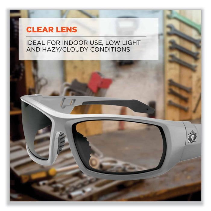 Skullerz Odin Safety Glasses, Matte Gray Full Frame, Clear Dual Lens