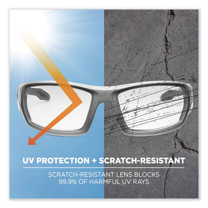 Skullerz Odin Safety Glasses, Matte Gray Full Frame, Clear Dual I/O Lens