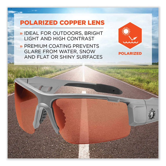 Skullerz Dagr Safety Glasses, Matte Gray Half Frame, Polarized Copper Single Lens