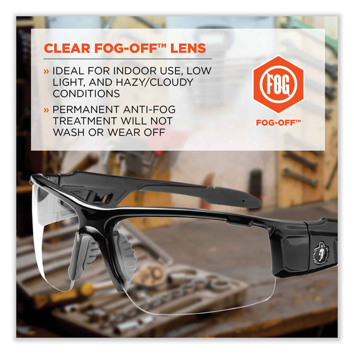 Skullerz Dagr Safety Glasses, Black Half Frame, Clear Single Anti-Fog Lens
