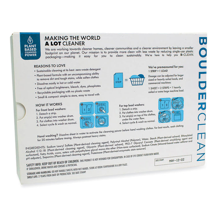 Laundry Detergent Sheets, Free and Clear Scent, 40/Pack