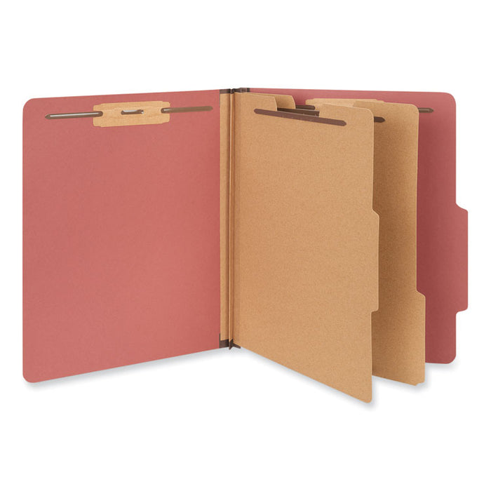 Pressboard Classification Folders, 2/5 Tab: Right of Center, Expands 2", 2 Dividers, 6 Fasteners, Letter Size, Red, 10/Box