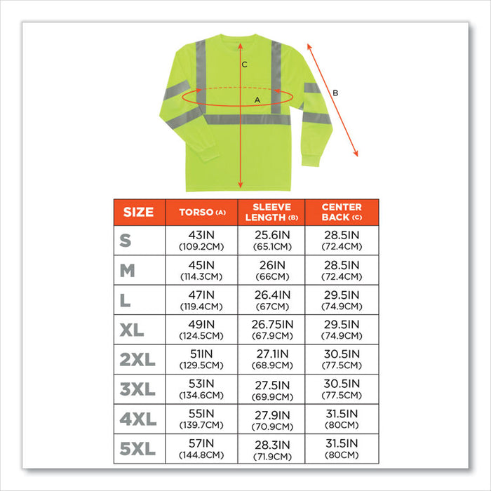 GloWear 8391 Class 3 Hi-Vis Long Sleeve Shirt, Small, Lime