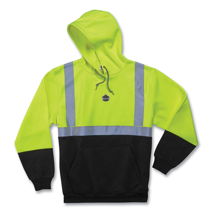 GloWear 8293 Hi-Vis Class 2 Hooded Sweatshirt Black Bottom, Medium, Lime