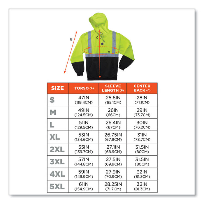 GloWear 8293 Hi-Vis Class 2 Hooded Sweatshirt Black Bottom, Medium, Lime