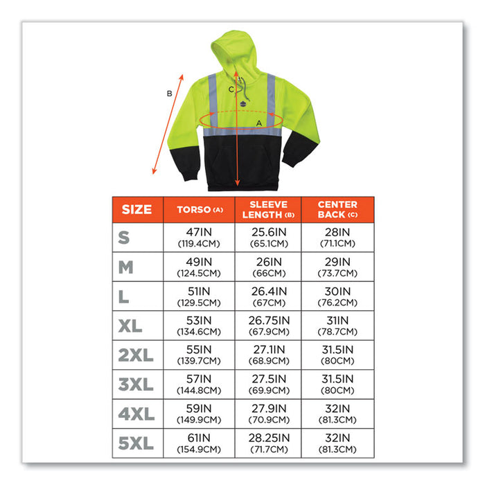 GloWear 8293 Hi-Vis Class 2 Hooded Sweatshirt Black Bottom, 3X-Large, Lime