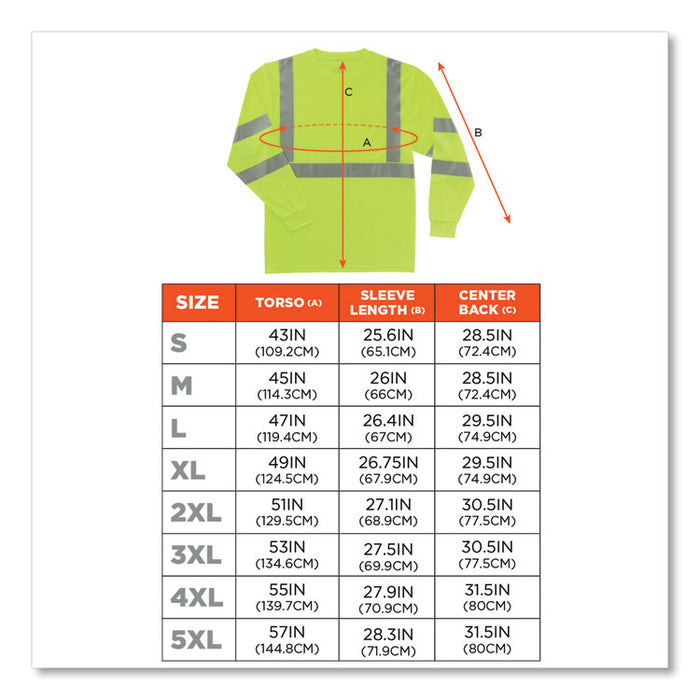 GloWear 8391 Class 3 Hi-Vis Long Sleeve Shirt, Medium, Lime
