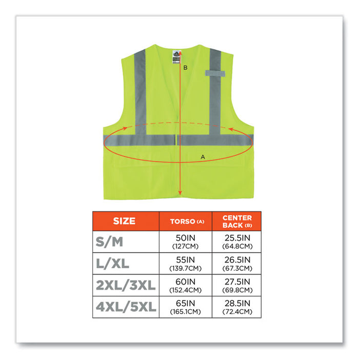 GloWear 8225HL Class 2 Standard Solid Hook and Loop Vest, Polyester, Lime, 2X-Large/3X-Large