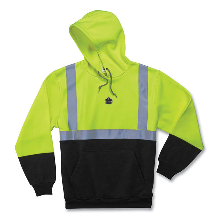 GloWear 8293 Hi-Vis Class 2 Hooded Sweatshirt Black Bottom, X-Large, Lime