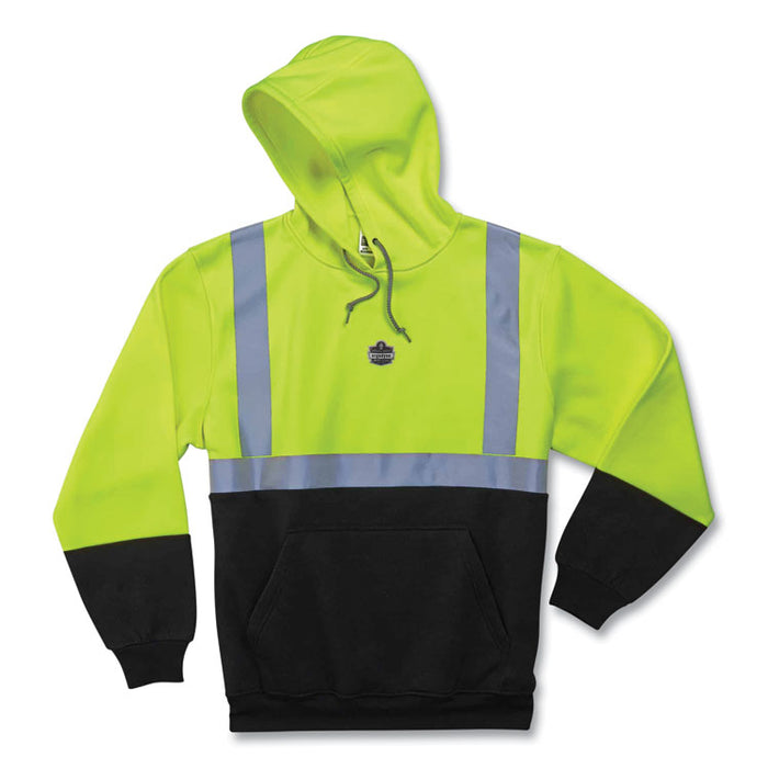 GloWear 8293 Hi-Vis Class 2 Hooded Sweatshirt Black Bottom, 3X-Large, Lime