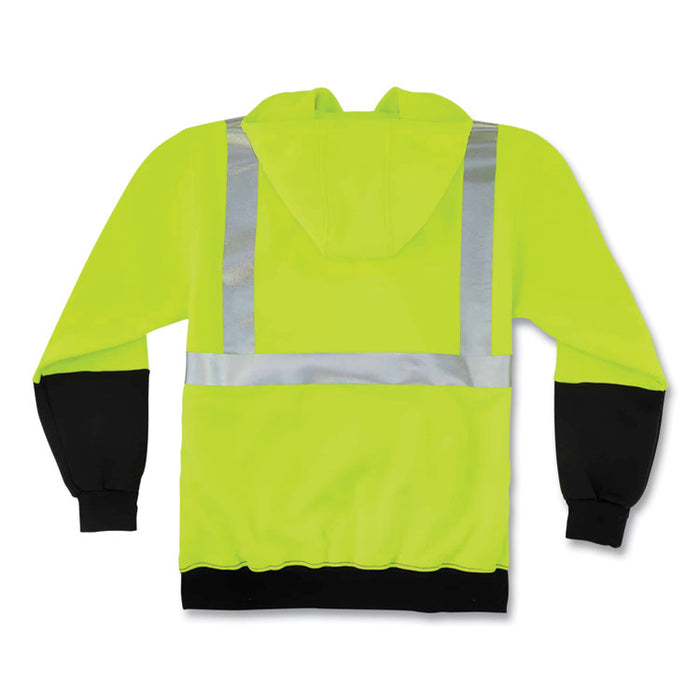 GloWear 8293 Hi-Vis Class 2 Hooded Sweatshirt Black Bottom, X-Large, Lime