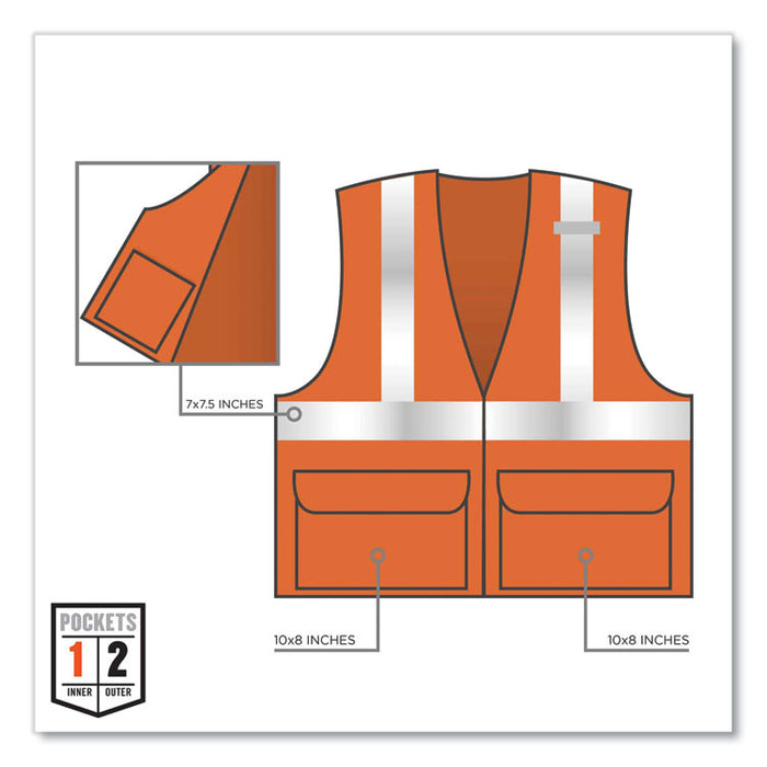 GloWear 8225Z Class 2 Standard Solid Vest, Polyester, Orange, 4X-Large/5X-Large