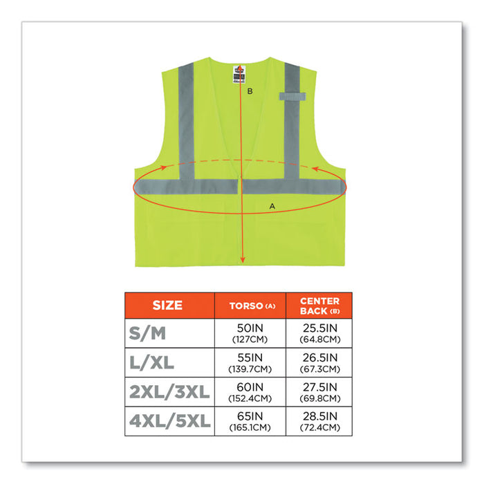 GloWear 8225Z Class 2 Standard Solid Vest, Polyester, Lime, 4X-Large/5X-Large