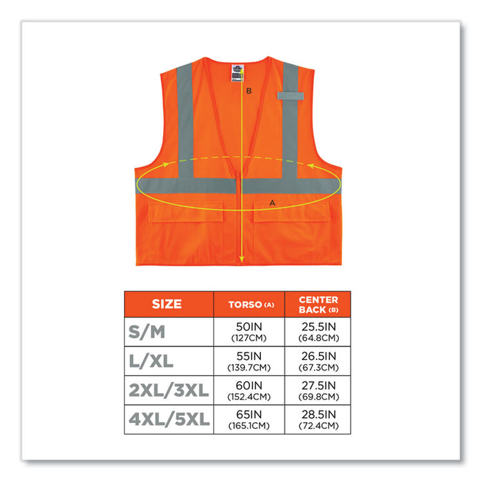 GloWear 8225Z Class 2 Standard Solid Vest, Polyester, Orange, 2X-Large/3X-Large