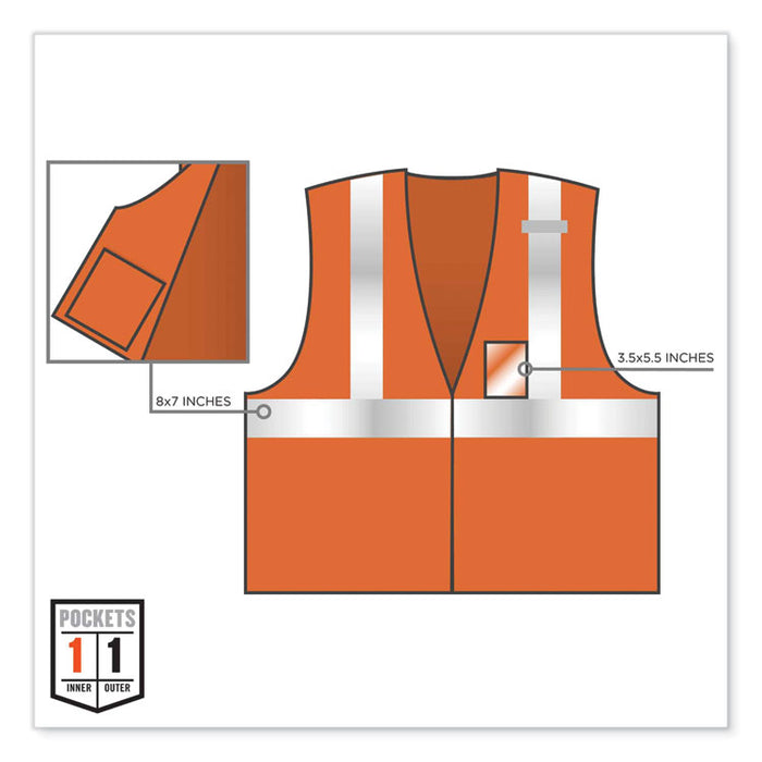 GloWear 8216BA Class 2 Breakaway Mesh ID Holder Vest, Polyester, Small/Medium, Orange
