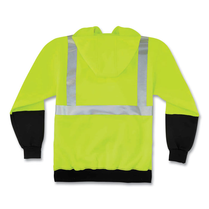 GloWear 8293 Hi-Vis Class 2 Hooded Sweatshirt Black Bottom, Medium, Lime