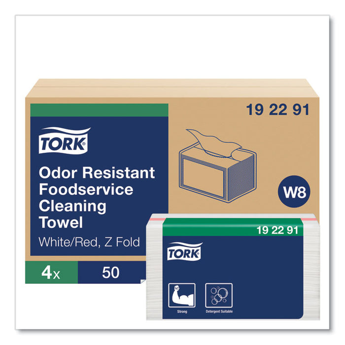 Small Pack Foodservice Cloth, 1-Ply, 11.75 x 14.75, Unscented, White/Red Stripe, 50/Poly Pack, 4 Packs/Carton