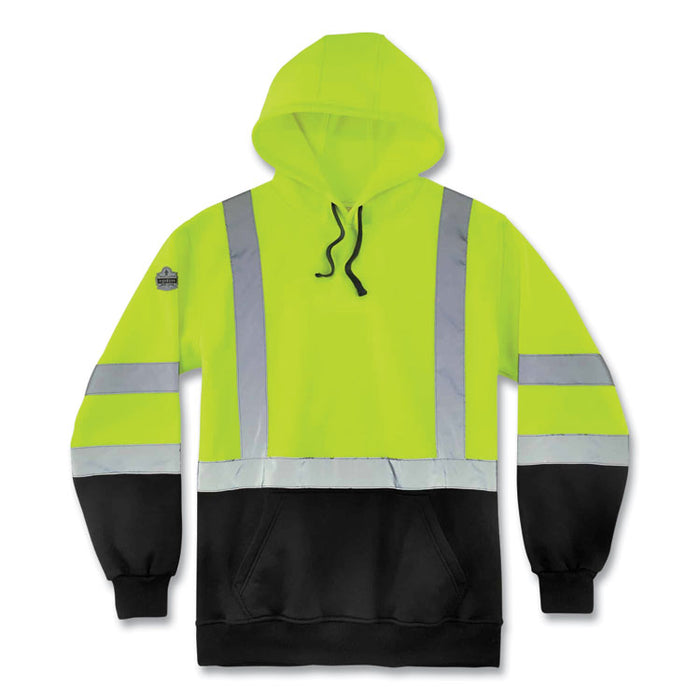 GloWear 8373 Hi-Vis Class 3 Hooded Sweatshirt with Black Bottom, 3X-Large, Lime