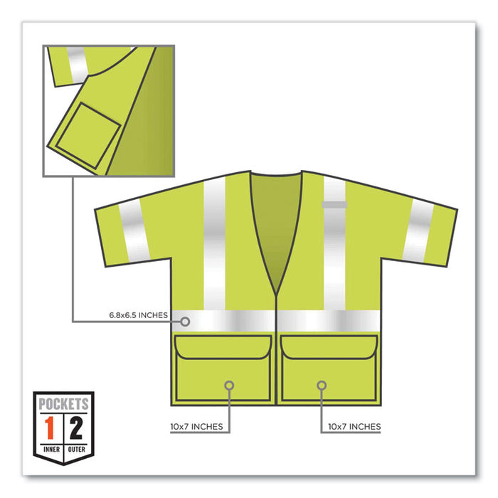 GloWear 8320Z Class 3 Standard Zipper Vest, Polyester, 4X-Large/5X-Large, Lime