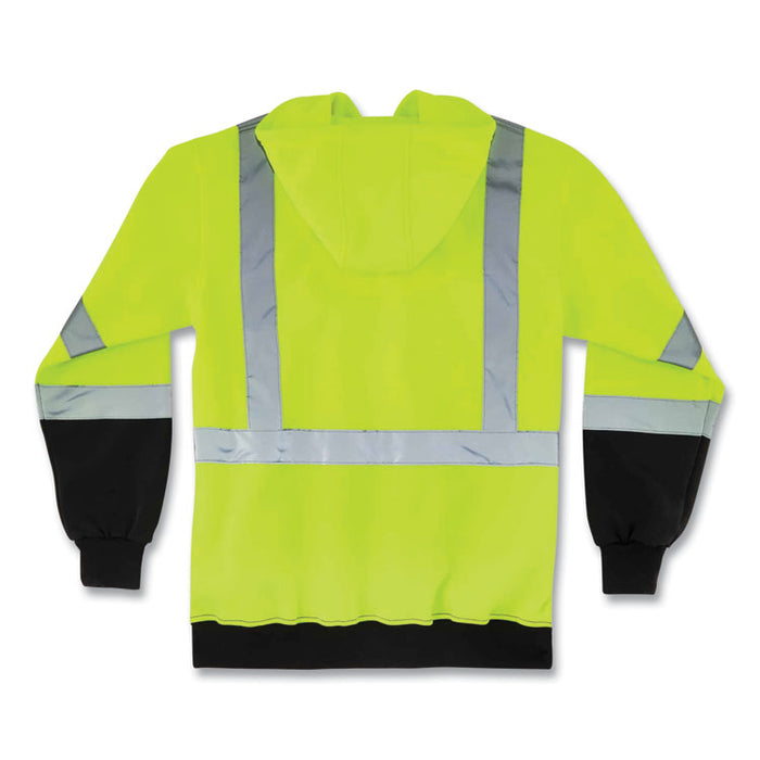 GloWear 8373 Hi-Vis Class 3 Hooded Sweatshirt with Black Bottom, 3X-Large, Lime