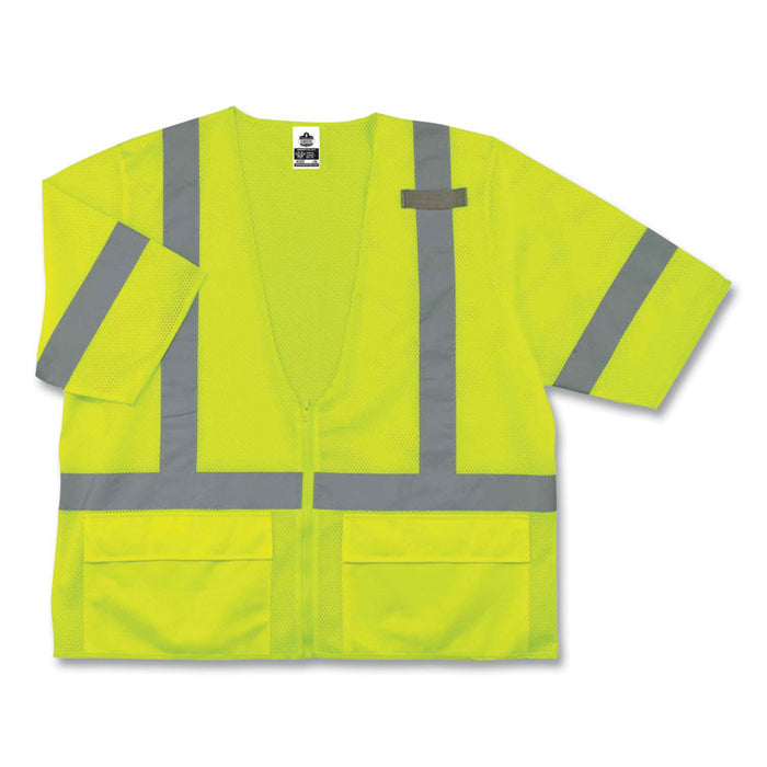 GloWear 8320Z Class 3 Standard Zipper Vest, Polyester, Large/X-Large, Lime