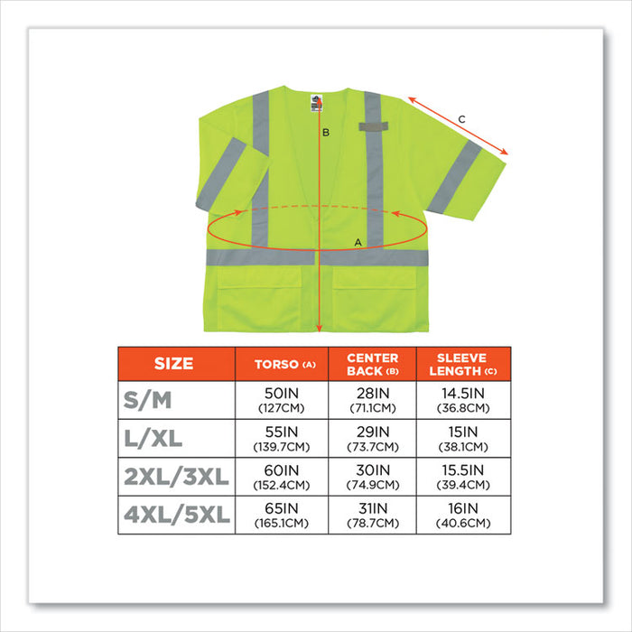 GloWear 8320Z Class 3 Standard Zipper Vest, Polyester, Small/Medium, Lime