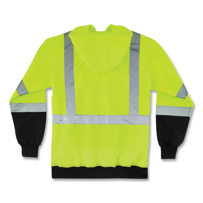 GloWear 8372 ZipUp HiVis Class 3 Zip Hooded Sweatshirt with Black Bottom, Large, Lime