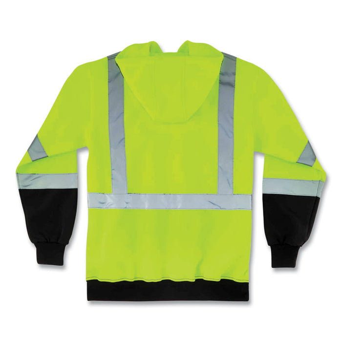 GloWear 8373 Hi-Vis Class 3 Hooded Sweatshirt with Black Bottom, Large, Lime