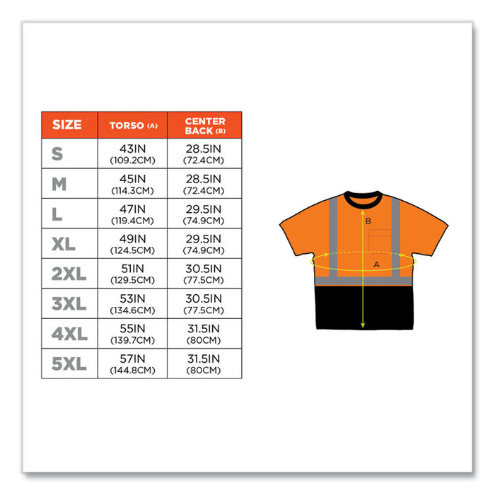 GloWear 8289BK Class 2 Hi-Vis T-Shirt with Black Bottom, Medium, Orange