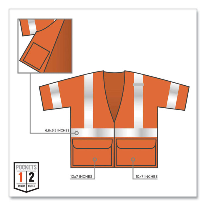 GloWear 8320Z Class 3 Standard Zipper Vest, Polyester, Large/X-Large, Orange