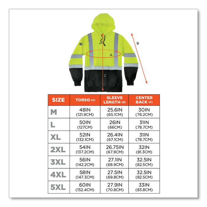GloWear 8373 Hi-Vis Class 3 Hooded Sweatshirt with Black Bottom, X-Large, Lime