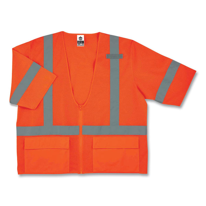GloWear 8320Z Class 3 Standard Zipper Vest, Polyester, 4X-Large/5X-Large, Orange