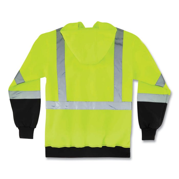 GloWear 8372 ZipUp HiVis Class 3 Zip Hooded Sweatshirt with Black Bottom, X-Large, Lime