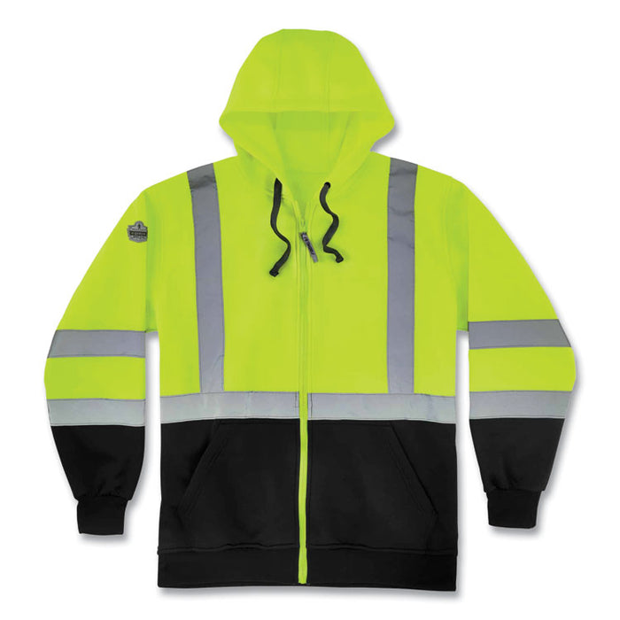 GloWear 8372 ZipUp HiVis Class 3 Zip Hooded Sweatshirt with Black Bottom, 3X-Large, Lime