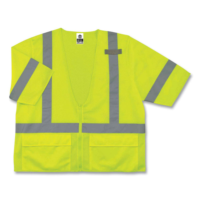 GloWear 8320Z Class 3 Standard Zipper Vest, Polyester, 4X-Large/5X-Large, Lime