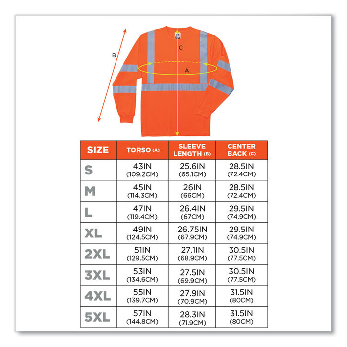 GloWear 8391 Class 3 Hi-Vis Long Sleeve Shirt, 4X-Large, Orange