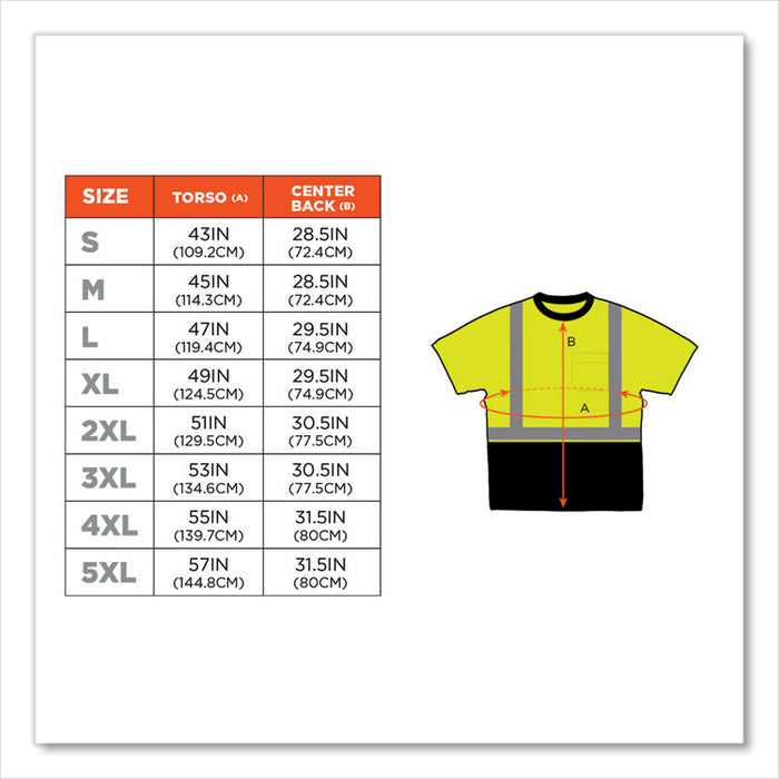 GloWear 8289BK Class 2 Hi-Vis T-Shirt with Black Bottom, 2X-Large, Lime