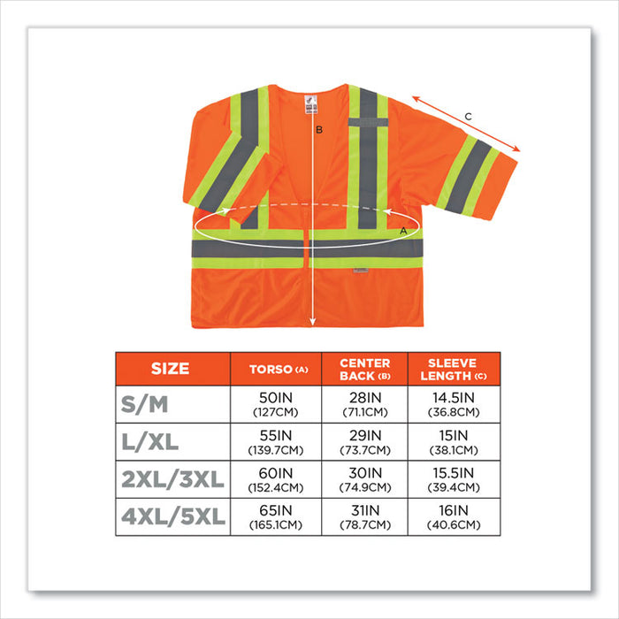 GloWear 8330Z Class 3 Two-Tone Zipper Vest, Polyester, Large/X-Large, Orange