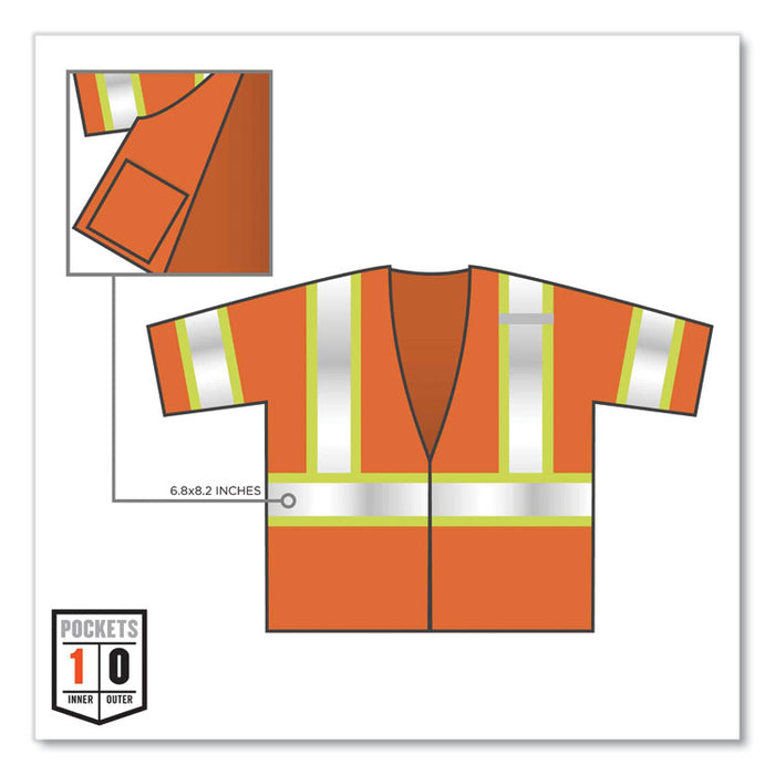 GloWear 8330Z Class 3 Two-Tone Zipper Vest, Polyester, Large/X-Large, Orange