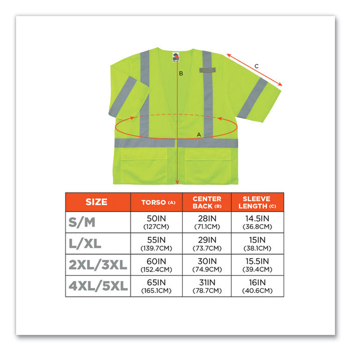 GloWear 8320Z Class 3 Standard Zipper Vest, Polyester, 4X-Large/5X-Large, Lime