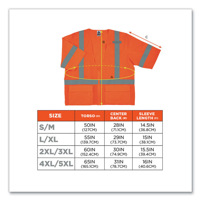 GloWear 8320Z Class 3 Standard Zipper Vest, Polyester, Small/Medium, Orange
