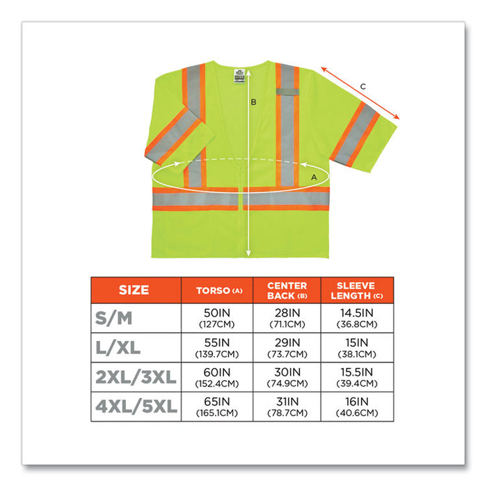 GloWear 8330Z Class 3 Two-Tone Zipper Vest, Polyester, 4X-Large/5X-Large, Lime